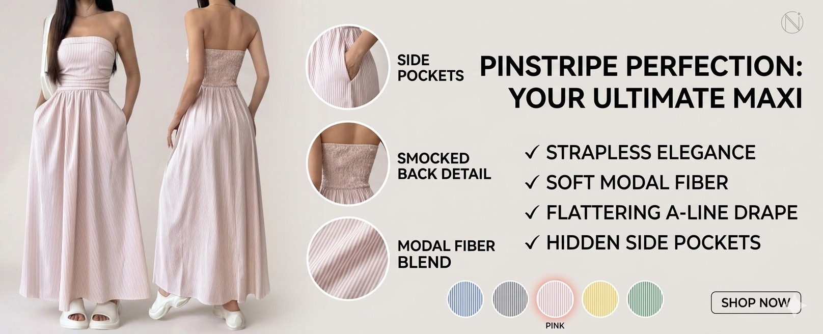 Sexy Strapless Bodycon Maxi Dress with Pockets for Women