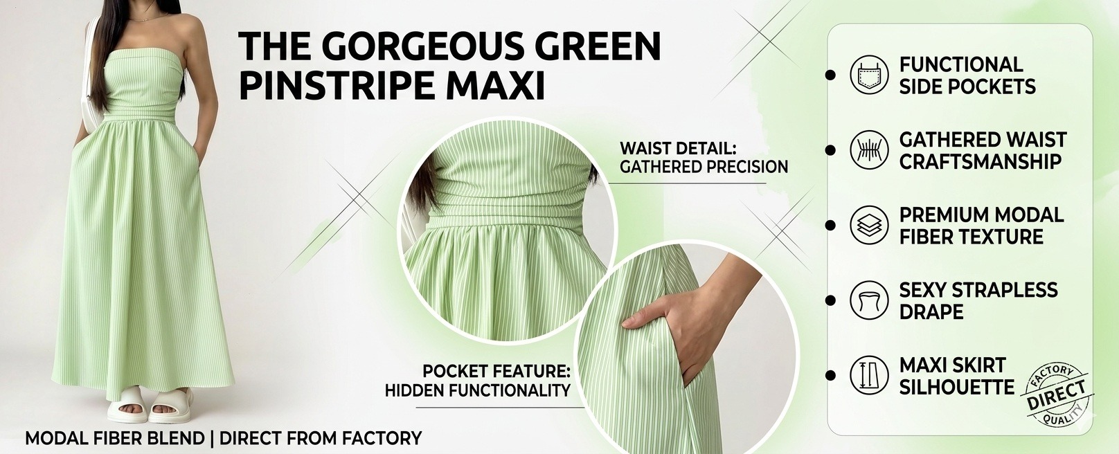 Sexy Strapless Bodycon Maxi Dress with Pockets for Women