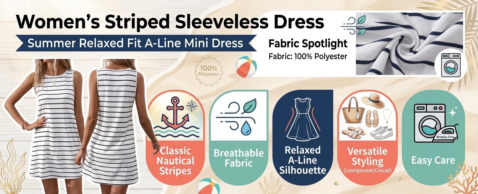 women's striped sleeveless dress summer relaxed fit a line mini dress