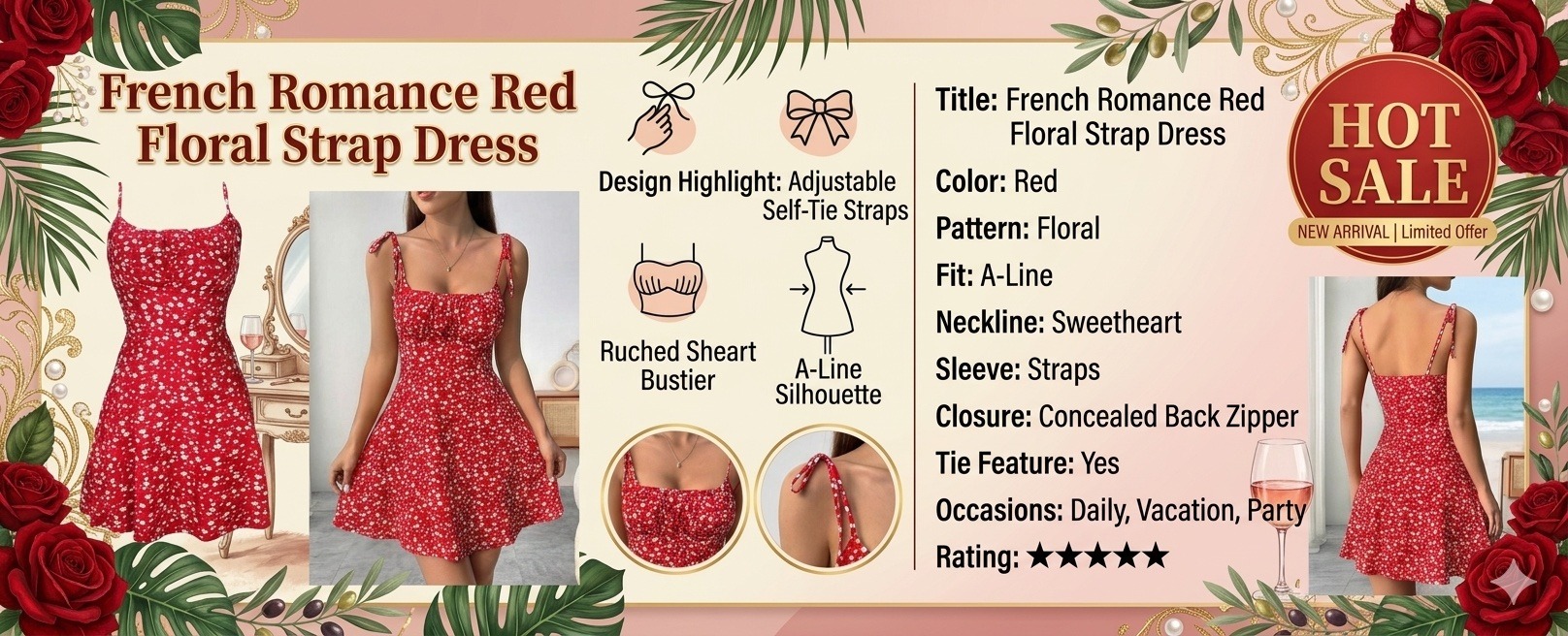 women's aesthetic mini sun dress sweet floral spaghetti strap backless cami dress, casual summer beach party wear
