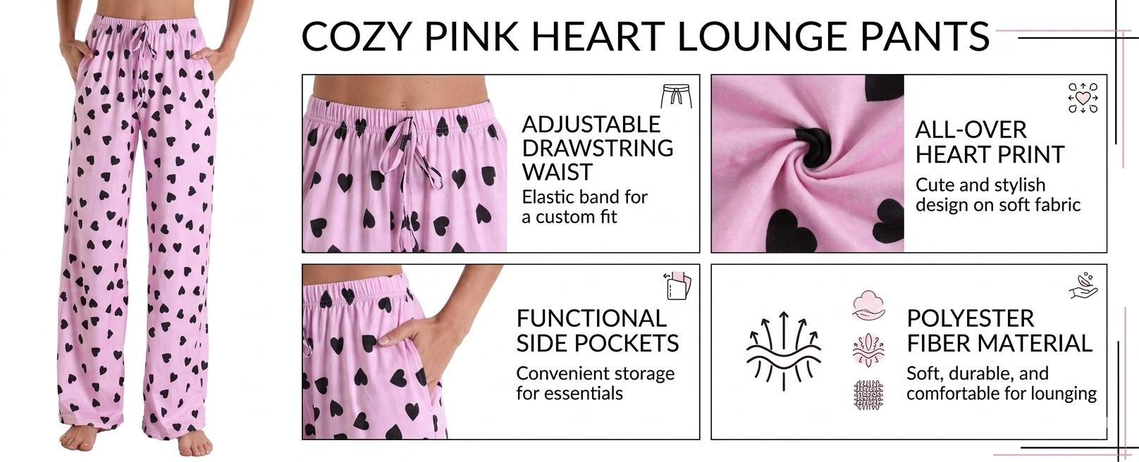 Women Comfy Casual Pajama Pants with Pockets & Drawstring
