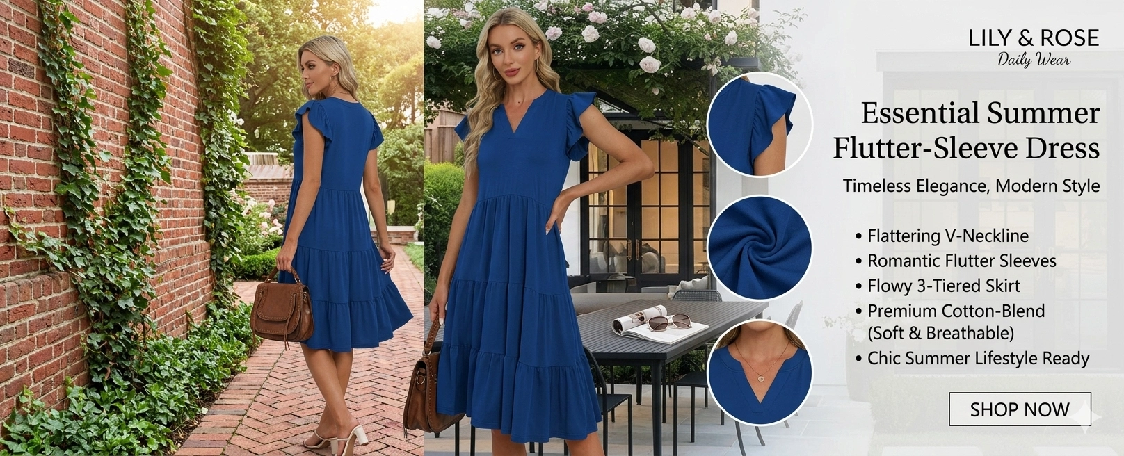 Women's Boho V Neck Midi Dress: Ruffle Sleeve Tiered Flowy Summer Sundress