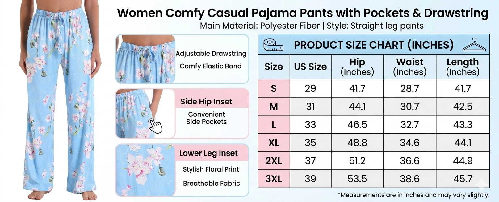 Women Comfy Casual Pajama Pants with Pockets & Drawstring