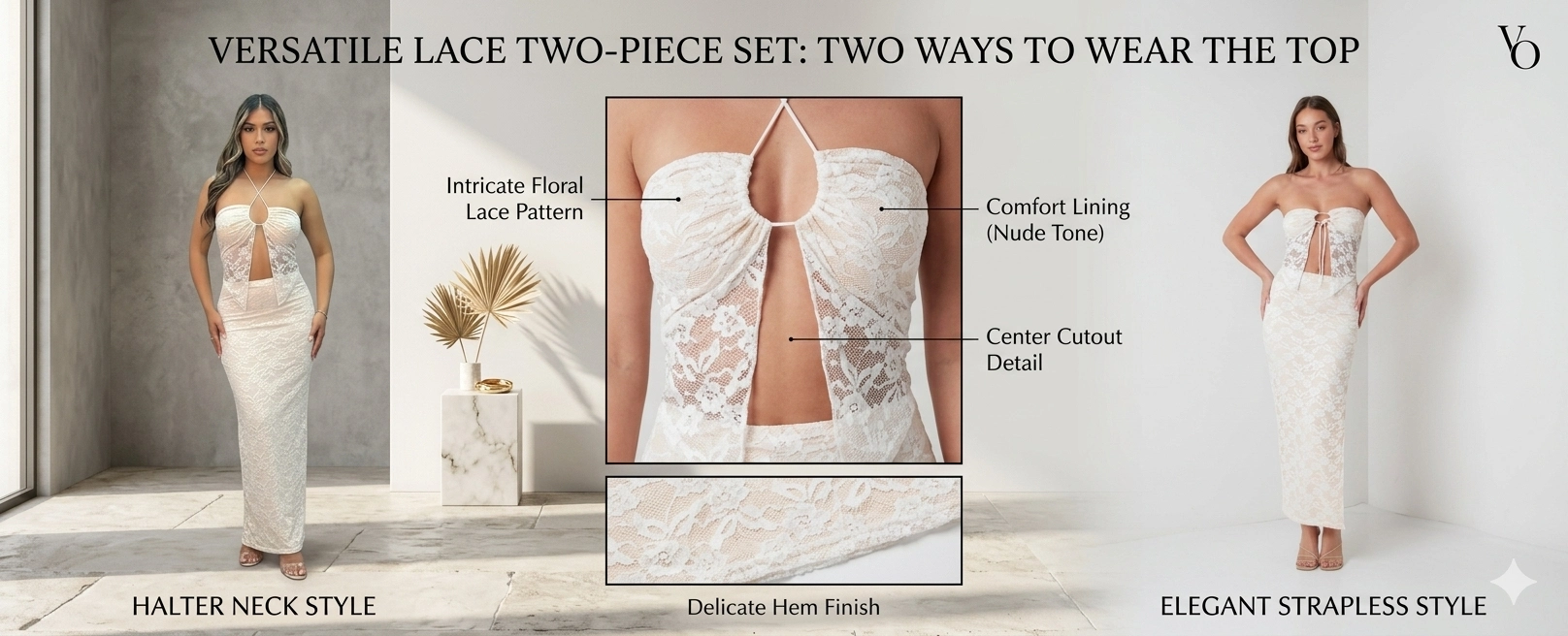 Sexy V-Neck Lace 2-Piece Cami Top and Skirt Set