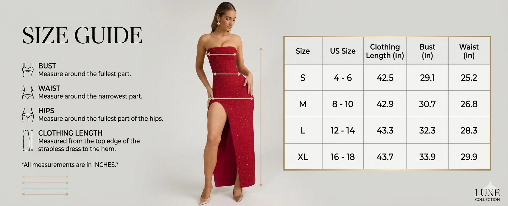 Strapless Side Slit Party Banquet Maxi Dress