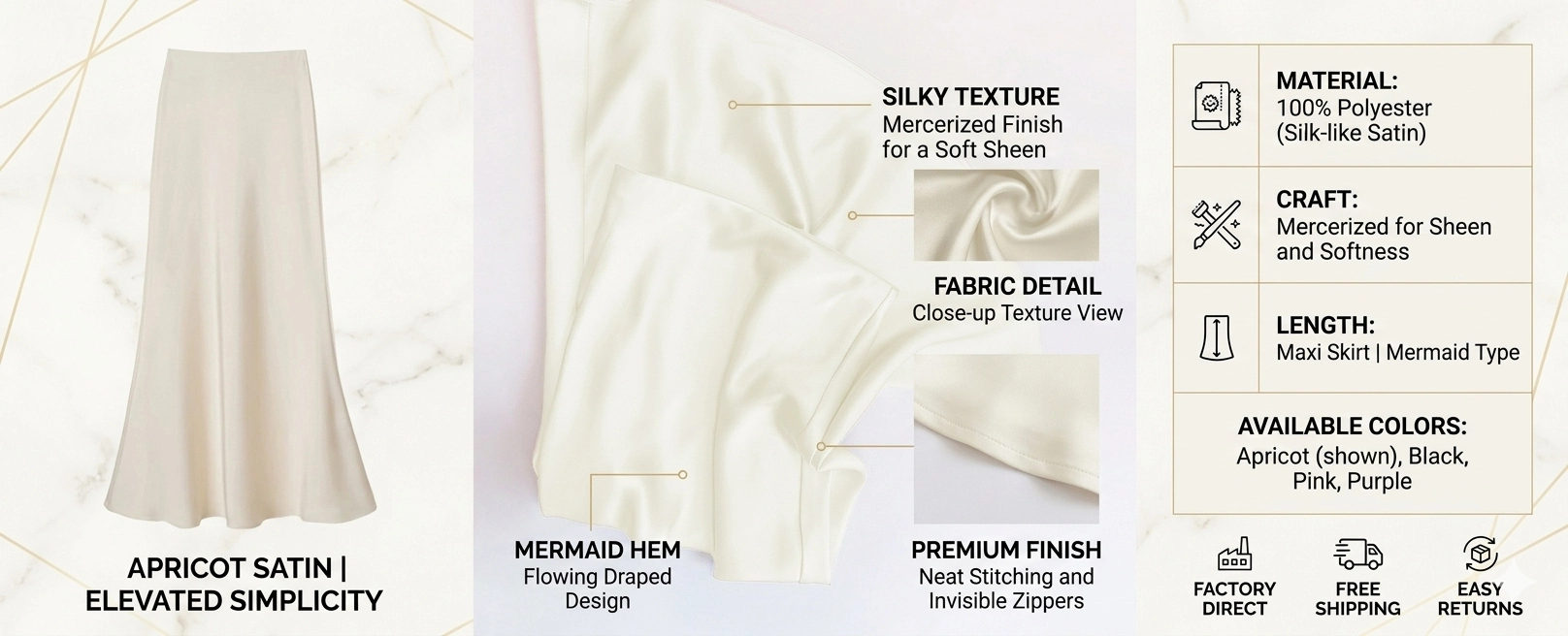 French Style Elegant Satin Midi Skirt - High Waist Draped Silk-like Skirt