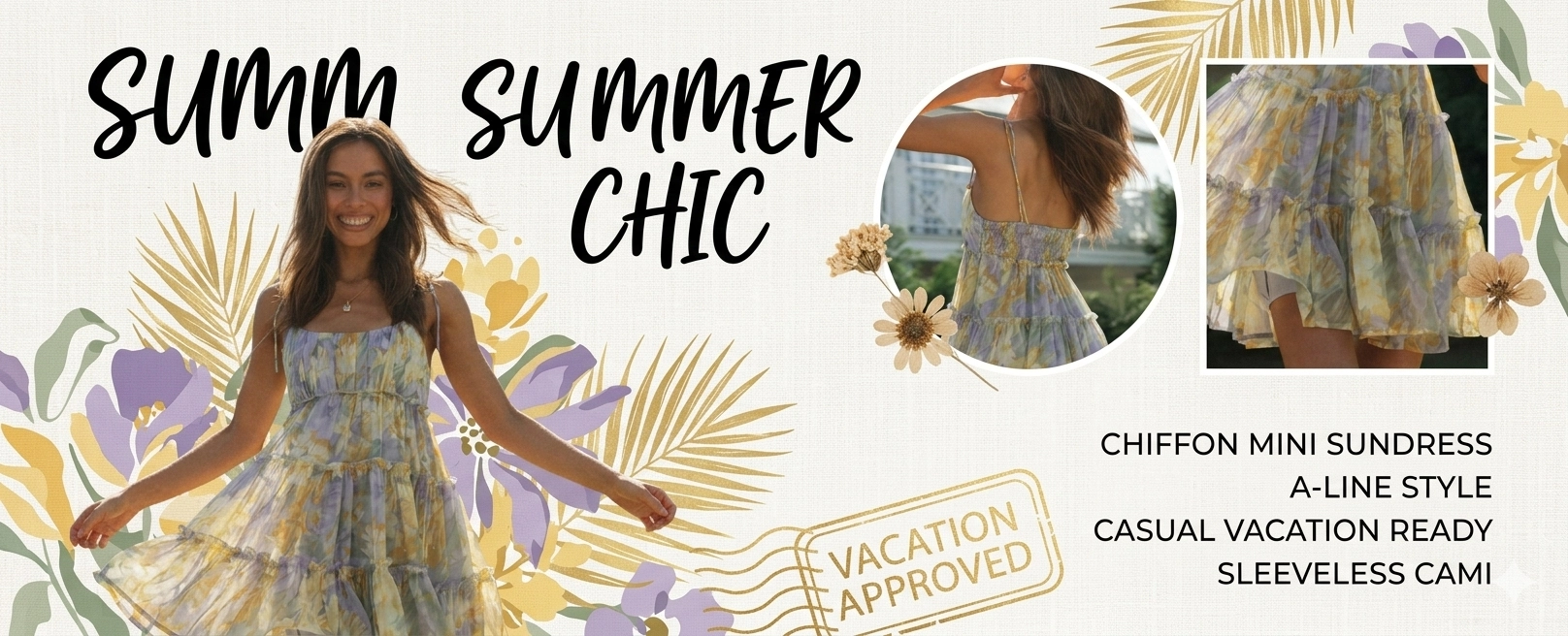 Women's Floral Print Chiffon Mini Sundress | Casual Vacation Cami Dress