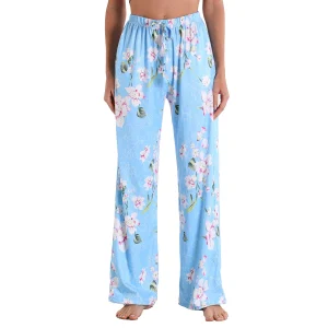 Women Comfy Casual Pajama Pants with Pockets & Drawstring - light blue