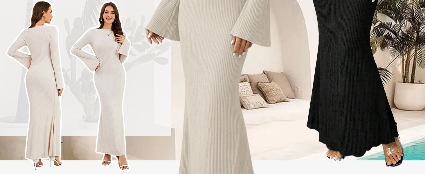 Solid Color Boho Maxi Dress - Slim Fit Bohemian Floor-Length Dress for Women